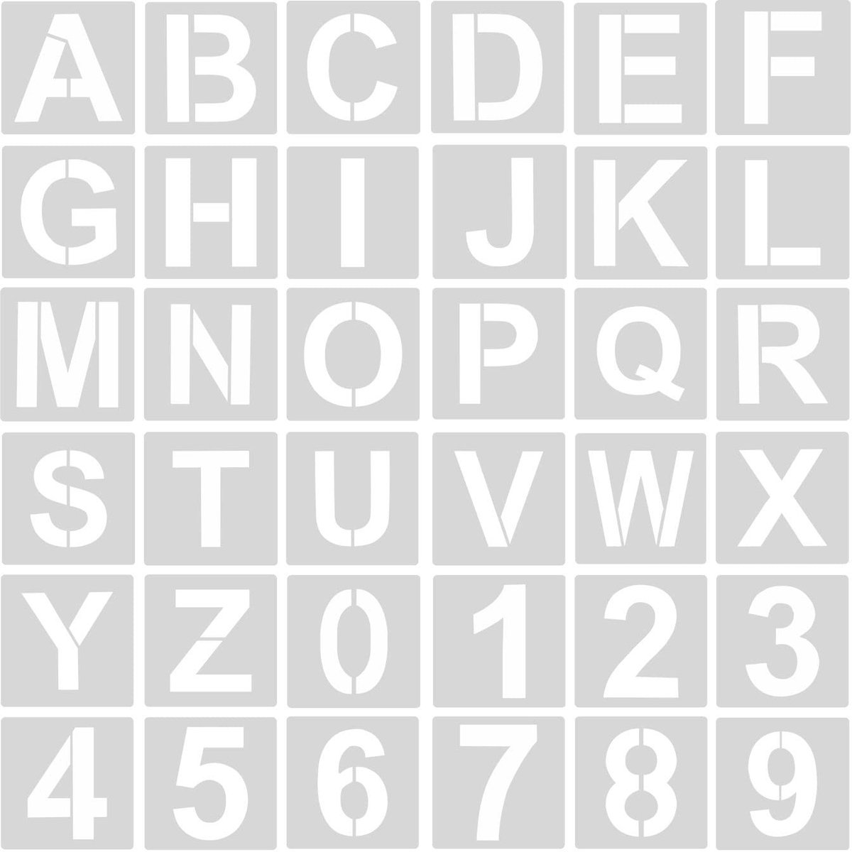 Dailygoods- Lettersjablonen 36 stuks - Cijfersjablonen - Kunststof - Herbruikbaar - 10 x 10 cm - Voor kunstprojecten - Decoratie - Sjablonen