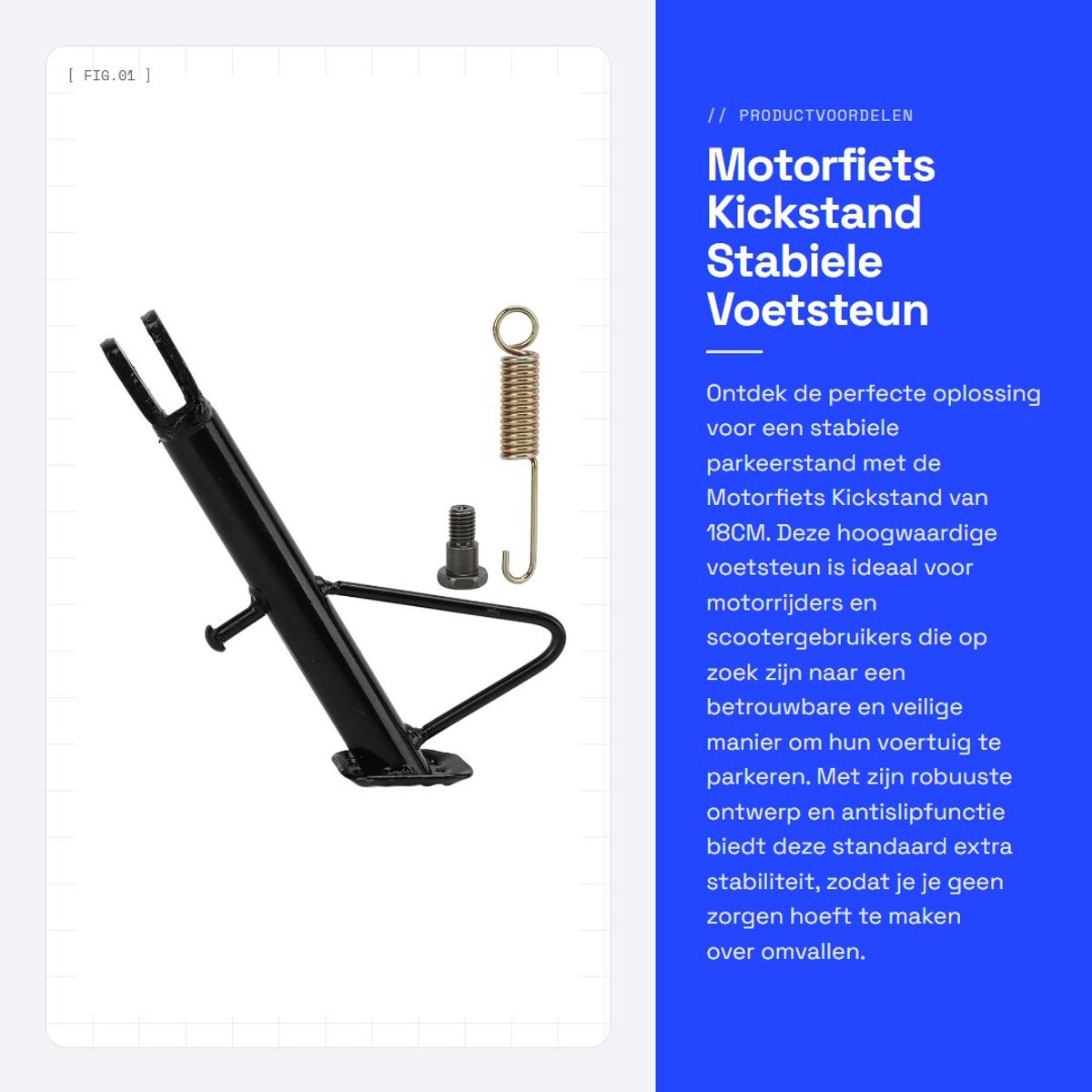 Dailygoods - Motorfiets Kickstand - Stabiele Voetsteun - 18CM - Antislip - Geschikt voor Scooter en Motor - Hoogwaardige Parking Steun