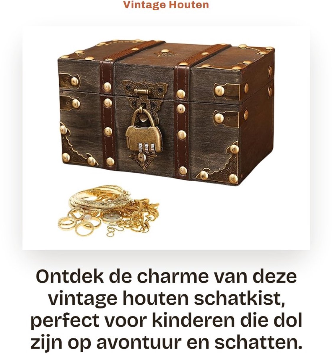 Dailygoods- Sieradenkistje Vintage Houten - Opbergdoos met Deksel - Cijferslot - Decoratie - Handgemaakt - 18 x 11 x 10 cm
