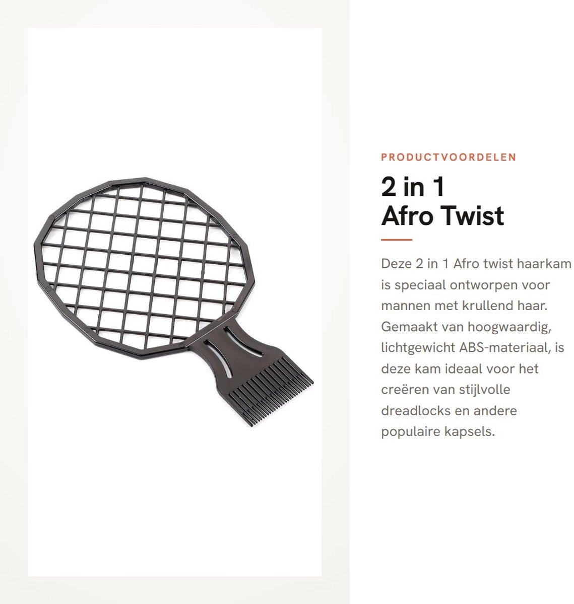 Dailygoods- Haarkam 2-in-1 - Afro Kam - Lichtgewicht - Wasbaar - Herbruikbaar - Hoogwaardig ABS-materiaal - Voor Krullend Haar - Afrokam