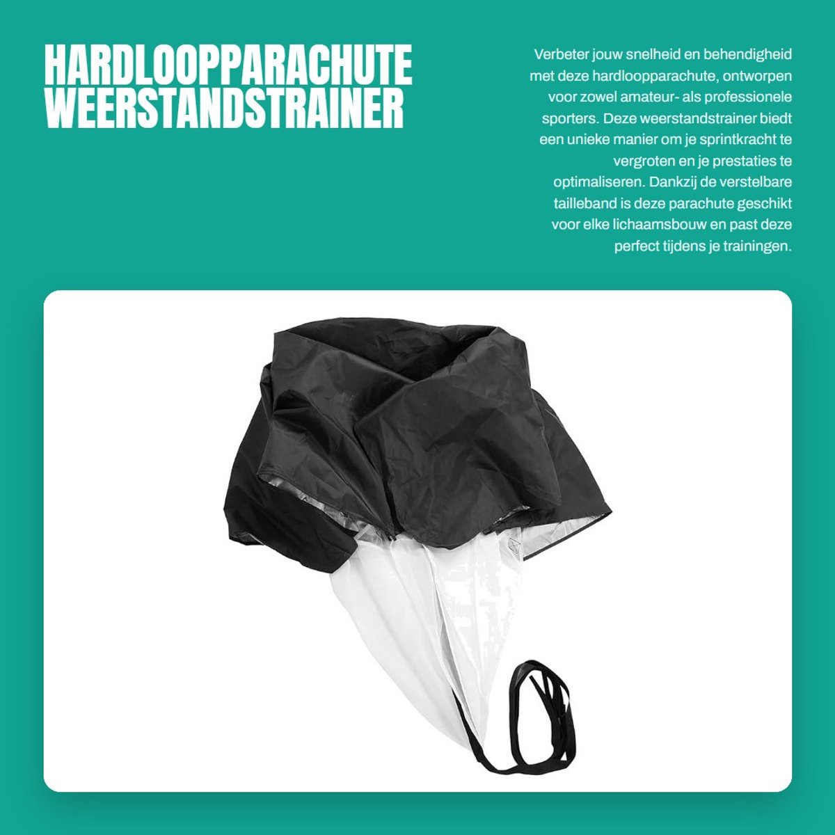 Dailygoods- Hardloopparachute Weerstandstrainer 5-15 kg - Snelheidstraining - Voetbal - Verstelbare Tailleband - Draagbaar - Opbergkoffer - Snelheidstrainer