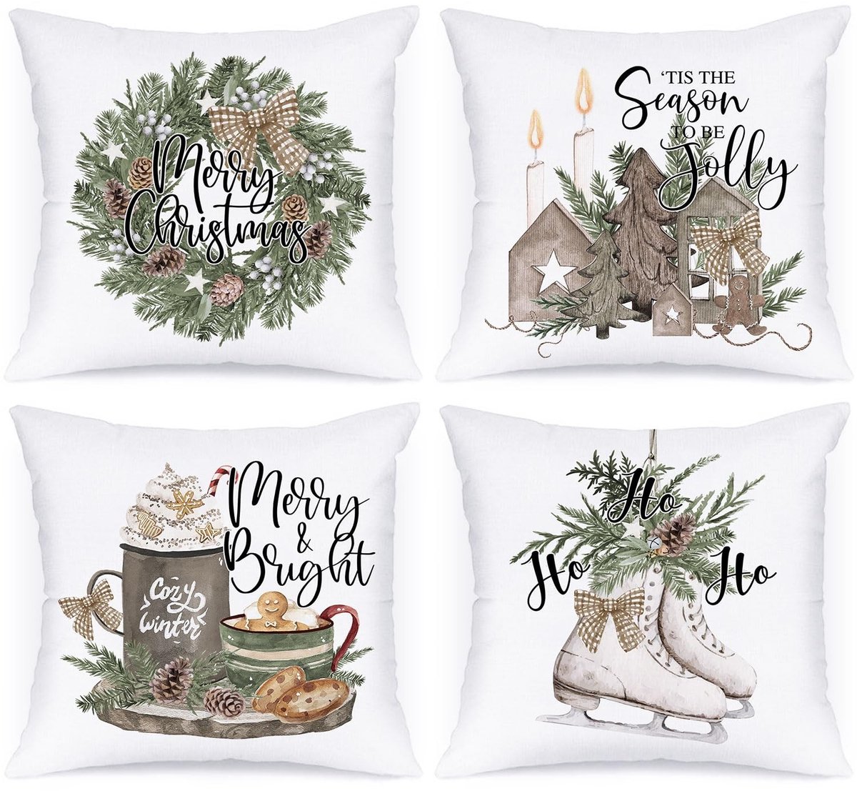 Dailygoods- Kussenhoezen set van 4 - 45 x 45 cm - Kerstdecoratie - Kussenslopen met verborgen rits - 100% satijn polyester - Kind- en huisdiervriendelijk - Kussensloop