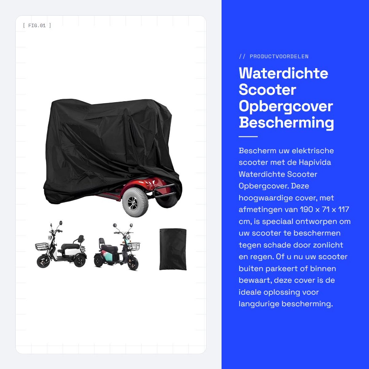 Dailygoods - Waterdichte Scooter Opbergcover - Bescherming tegen Regen - Zwart - Bescherming tegen UV-straling - Geschikt voor Scooter - Formaat 190x7...