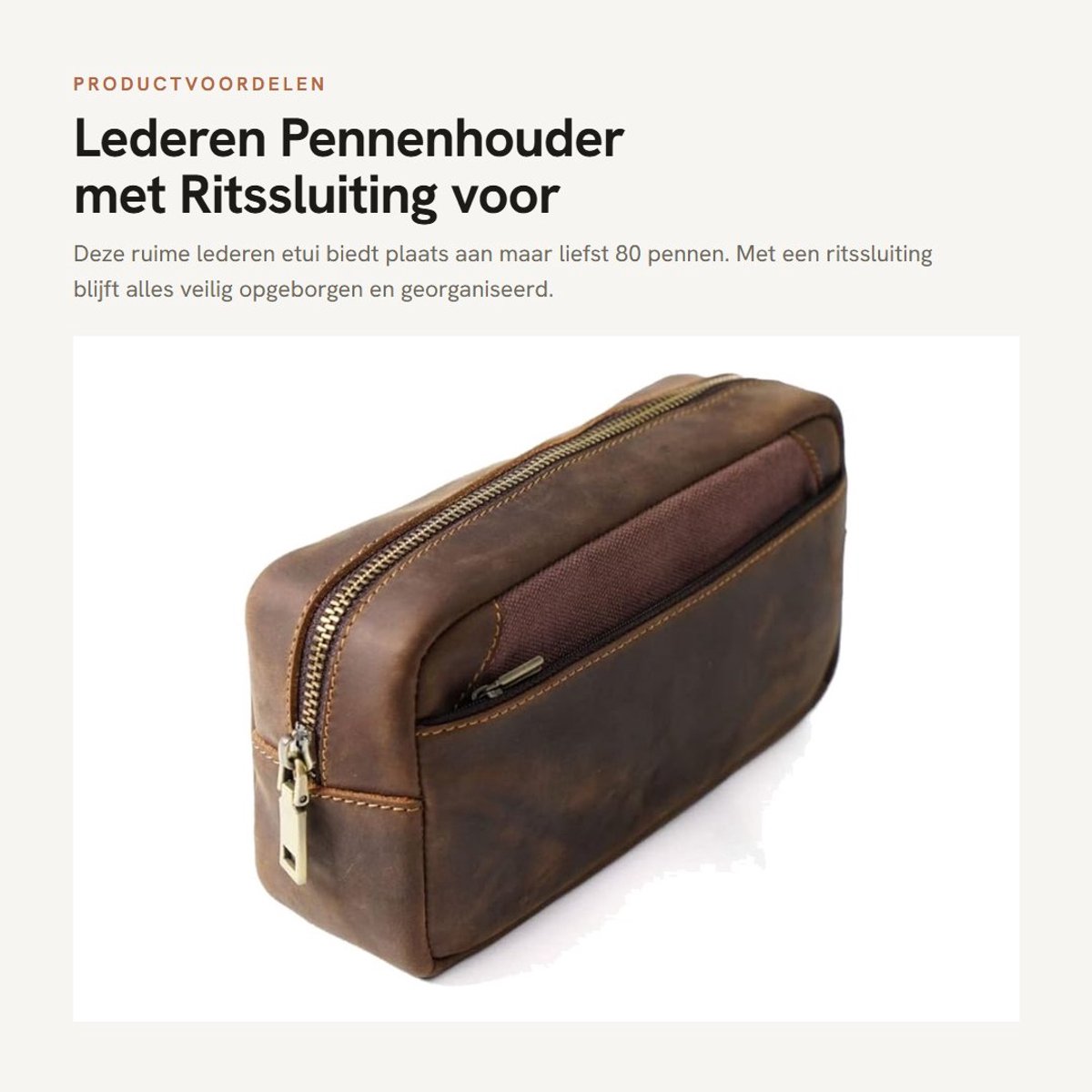 Dailygoods - Lederen Pennenhouder met Ritssluiting voor 80 Pennen