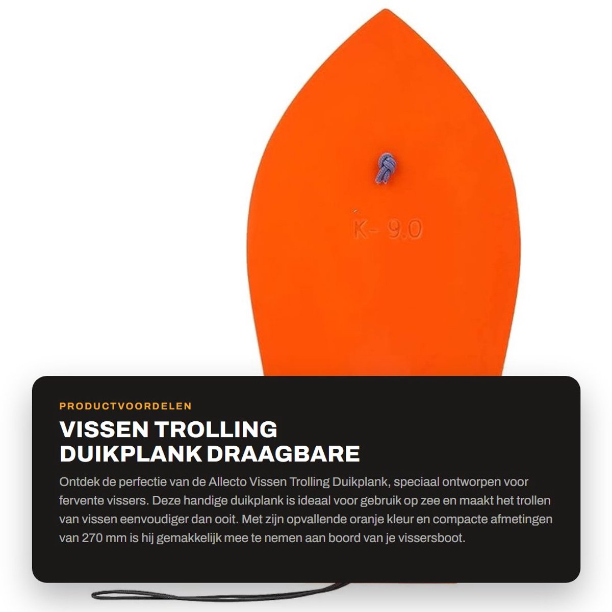 Dailygoods- Vissersduikplank Draagbaar - Plastic - Zeevissen - Schaafplank - 270 mm - Oranje kleur - Vissersplank