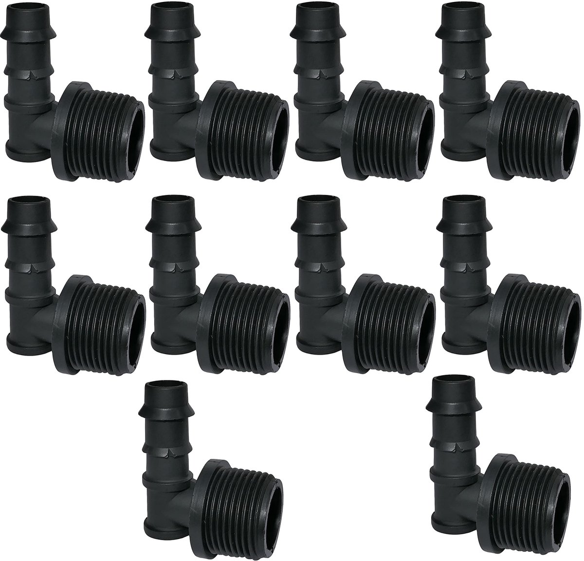 Dailygoods- Hoekverbindingen 10 stuks - Geribbeld - Ø 16 mm x 3/4 inch - Buitendraad - Druppelirrigatie - Kunststof, duurzaam materiaal - Slangaansluiting