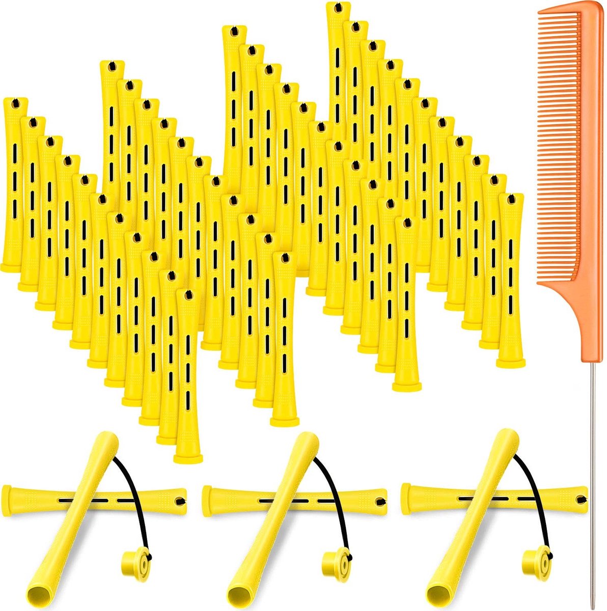 Dailygoods- Koudgolfstaven 48 stuks - Korte Haarpermanenten - Krullende Krulspelden - Stalen Pintailkam - Rattenstaartkam - Stylingbenodigdheden (0,61 cm)