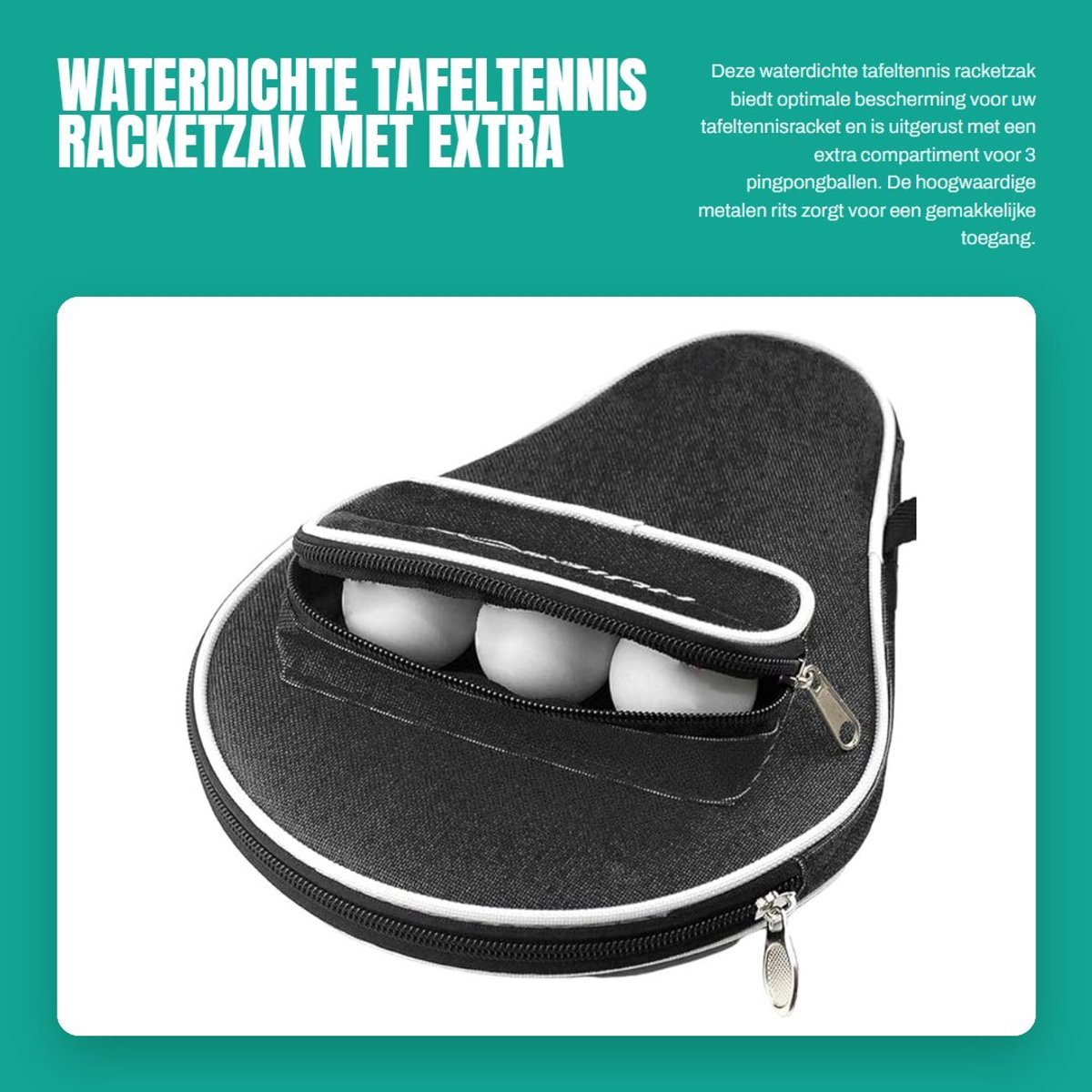 Dailygoods- Vleermuiszak Waterdicht - Tafeltennisracket Hoes - Pingpong Tas - Met Balcompartiment - Oxford Doek - Draagbaar 30x20,5 cm - Rackethoes