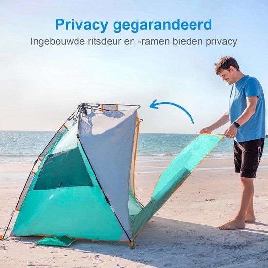 3-4 Personen Makkelijk op te Zetten Strandtent UPF 50+ met Verlengde Veranda en Ritssluiting - Mint groen. van Merkloos — afbeelding 3