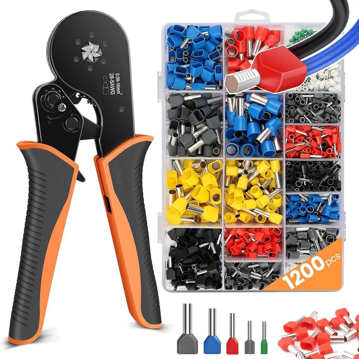Krimptang Set - Adereindhuls Tang - Elektrisch Werk - Zelfaanpassend Ontwerp - 0.08-16 mm² - Oranje