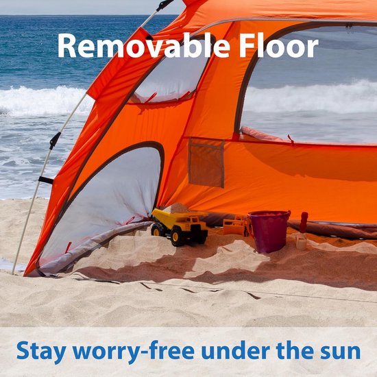 Strandtent Pop-up - Schaduwtent Beschutting - Zon Beschermen - Eenvoudige Installatie - XL 4 Personen - Oranje — afbeelding 3
