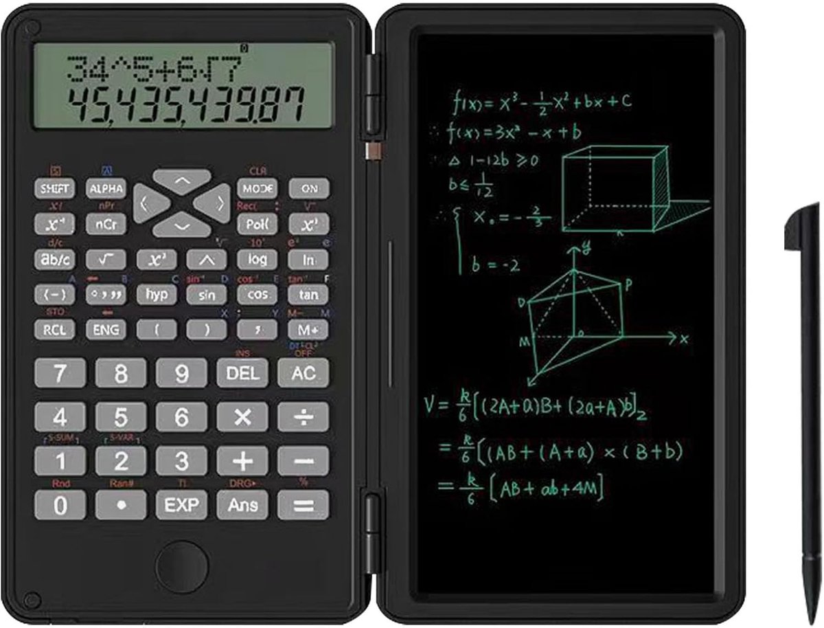 Wetenschappelijke rekenmachine - Standaard rekenmachine - School en kantoor - Met schrijftablet - 240 functies - Zwart