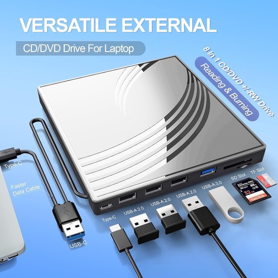 Externe DVD-station - CD Brander - Bestanden Archiveren - USB 3.0 Ultra Slim - 15 x 14 x 1.6 cm — afbeelding 4