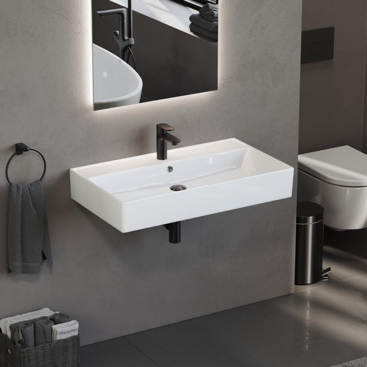 Moderne Keramische Wastafel Wit Vierkant XL 82x46 cm - Loft Design