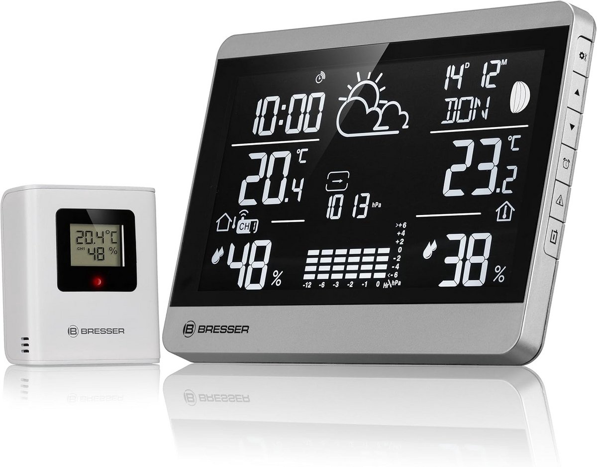 Draadloos weerstation - Buitensensor weergave - Binnenklimaat monitoren - Vorstwaarschuwing functie - 166 x 12 x 22 cm - Zilver zwart