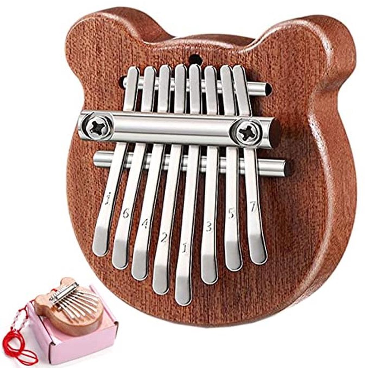 Mini Kalimba - Duimpiano Muziek - Ontspannend Spelen - 8 Tonen Hout - Palmformaat - Bruin