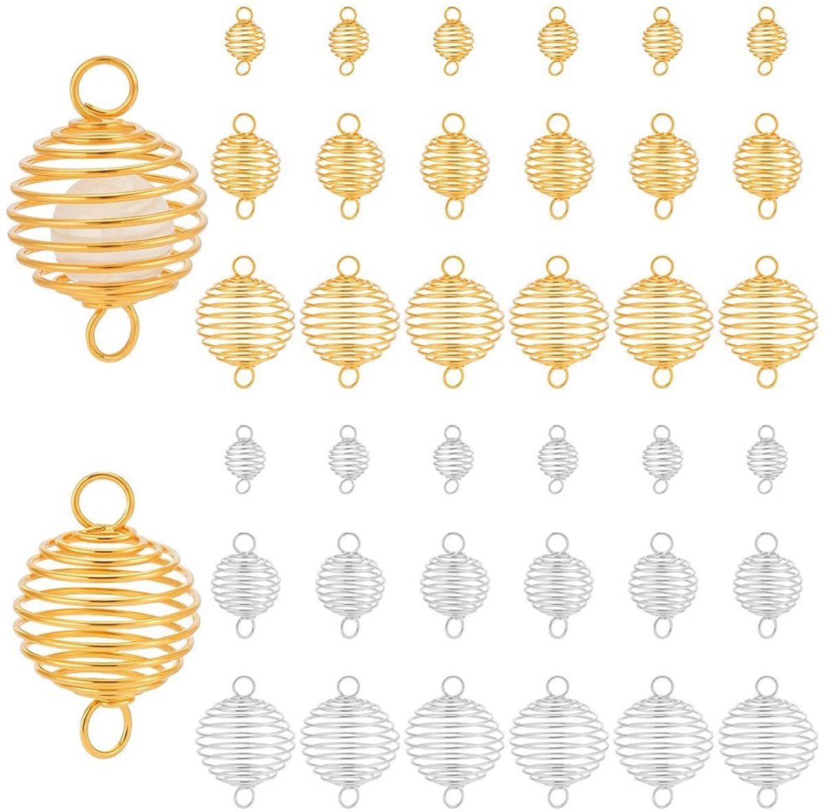 Dailygoods - Set van 36 Spiraalparelkooi Bedels van Roestvrij Staal