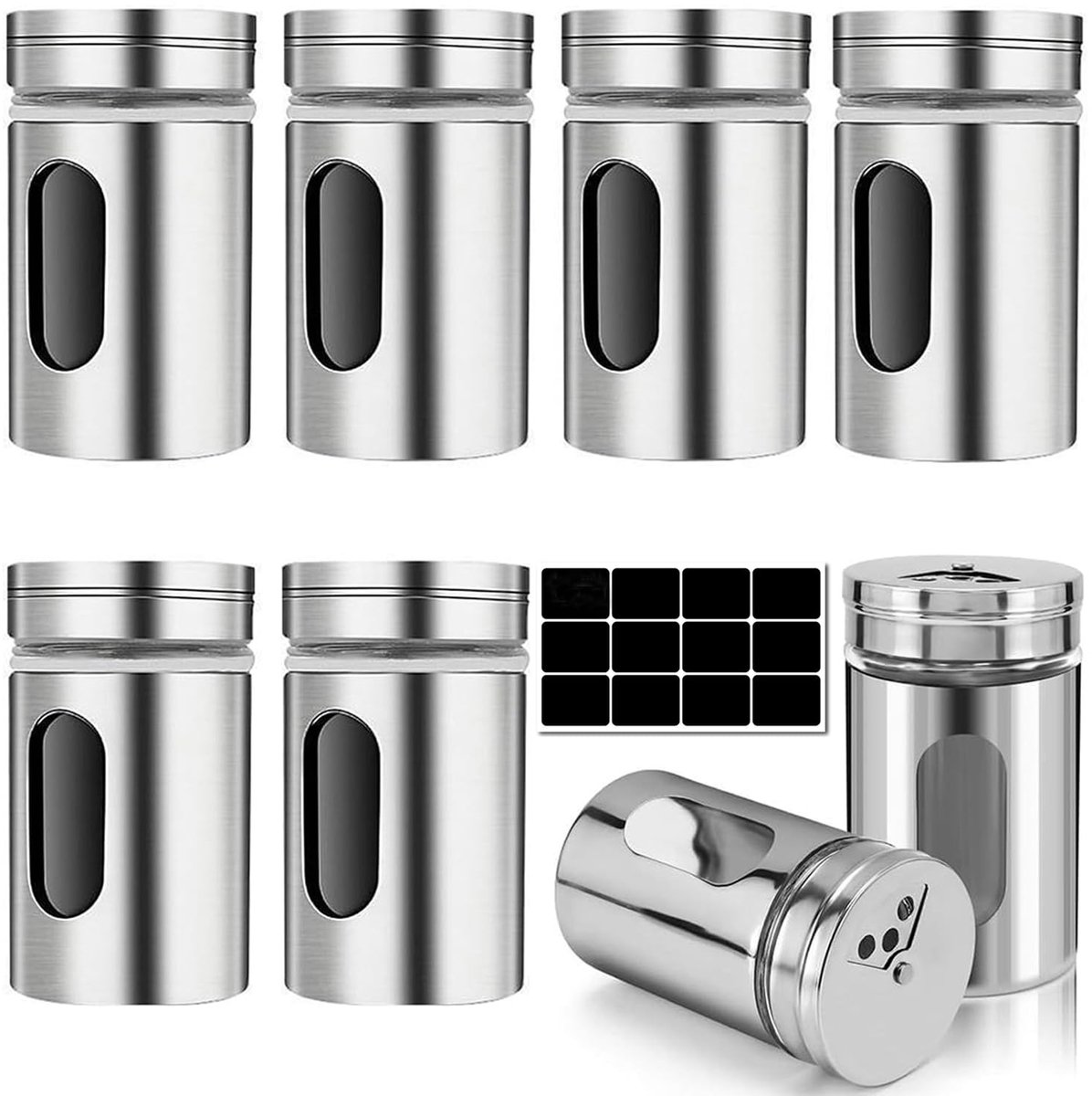 Dailygoods- Specerijenpot Set van 8 - 80 ml - Glazen Potjes - Roestvrij Stalen Deksel - Inclusief Stickers - Vaatwasmachinebestendig - Kruidenpot