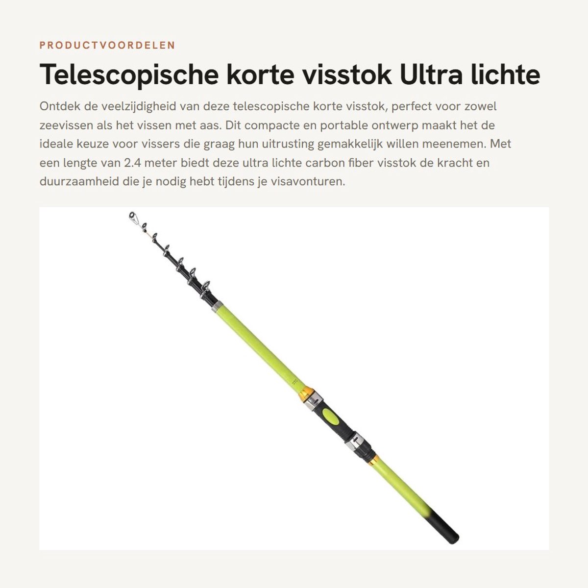 Dailygoods- Zeehengel Ultralicht - Telescopische Hengel - Draagbare Hengel - Korte Hengel - Sterke Rolhouder - Antislip Handvat