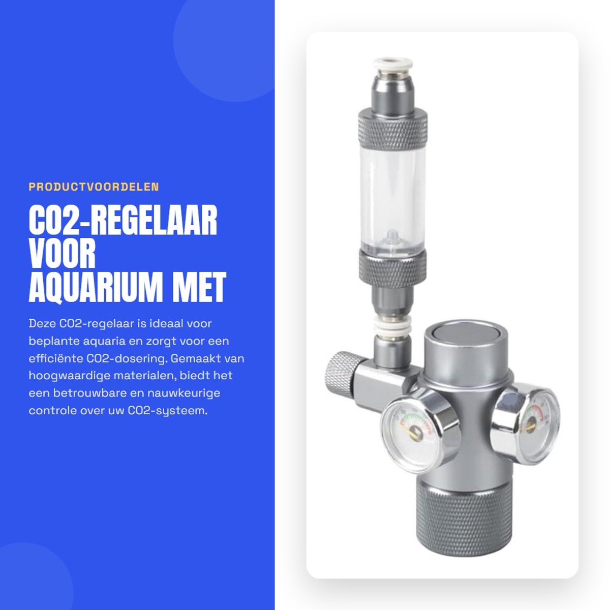 Dailygoods- CO2-regelaar voor aquarium - drukregelaar met W21.8 aansluiting - CO2-manometer - nauwkeurige drukregeling - hoogwaardige aluminiumlegering - compact ontwerp met dubbele meter