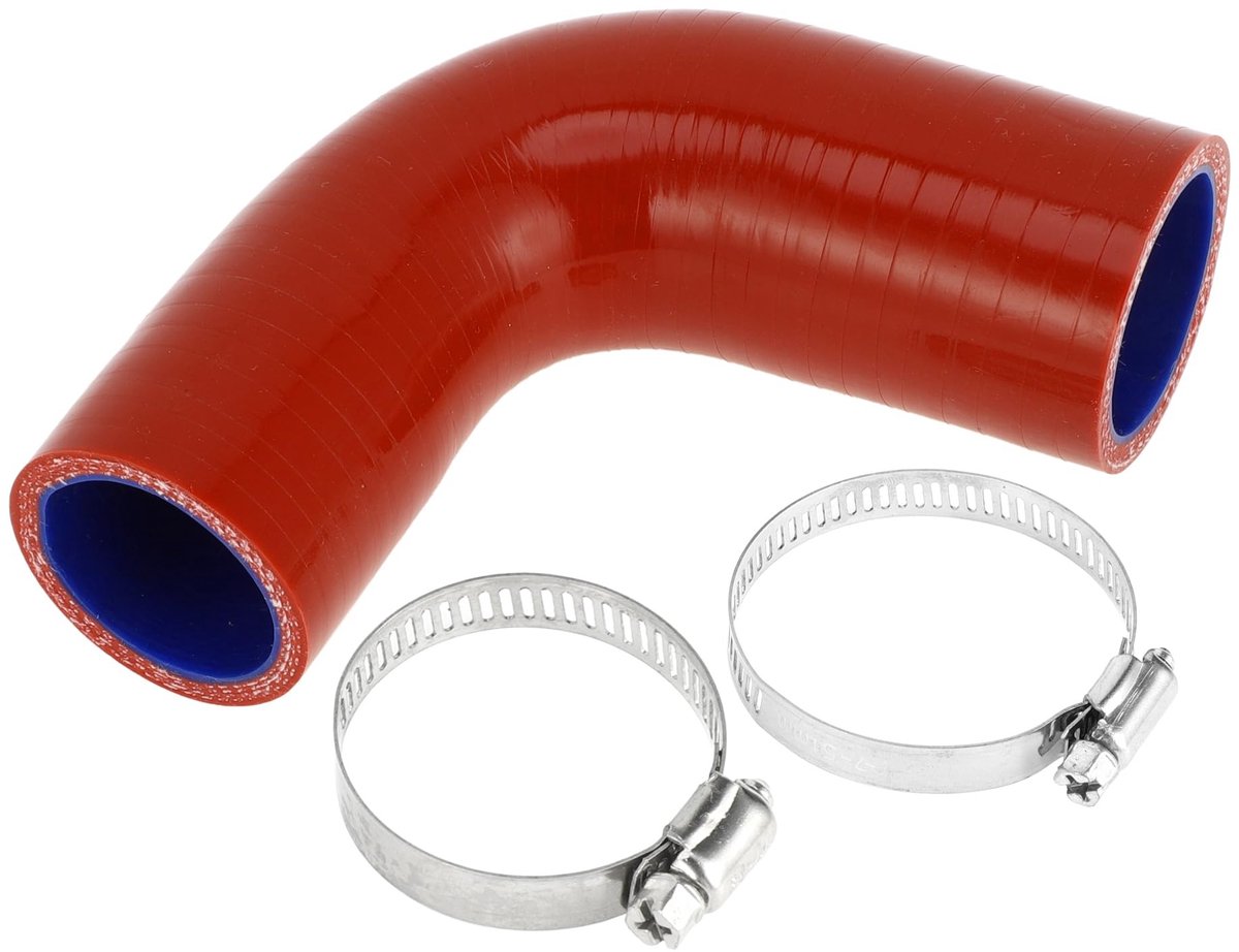 Dailygoods- Siliconen Slang - Rood/Blauw - 90 Graden - Binnendiameter 32/35 mm - Lengte 90 mm - Meerlaags Weefsel - Temperatuurbestendig tot 300 °C - Koelslang