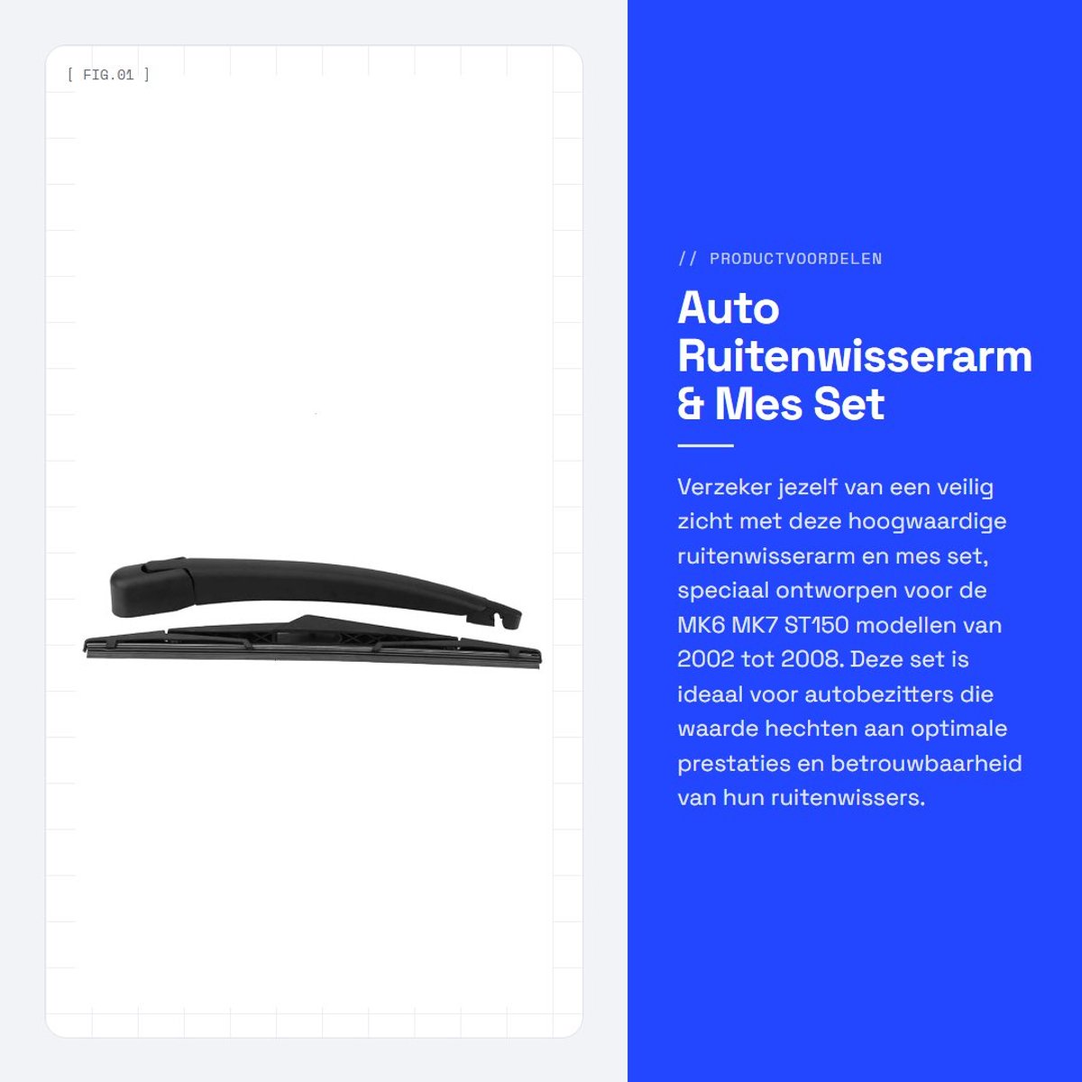 Dailygoods- Ruitenwisserarm Set - Achterruit Ruitenwisserarm - Vervanging MK6/MK7 ST150 - 30cm Armlengte - 32cm Bladlengte - Zwart Rubber/Polymeer - Achterruitenwisser