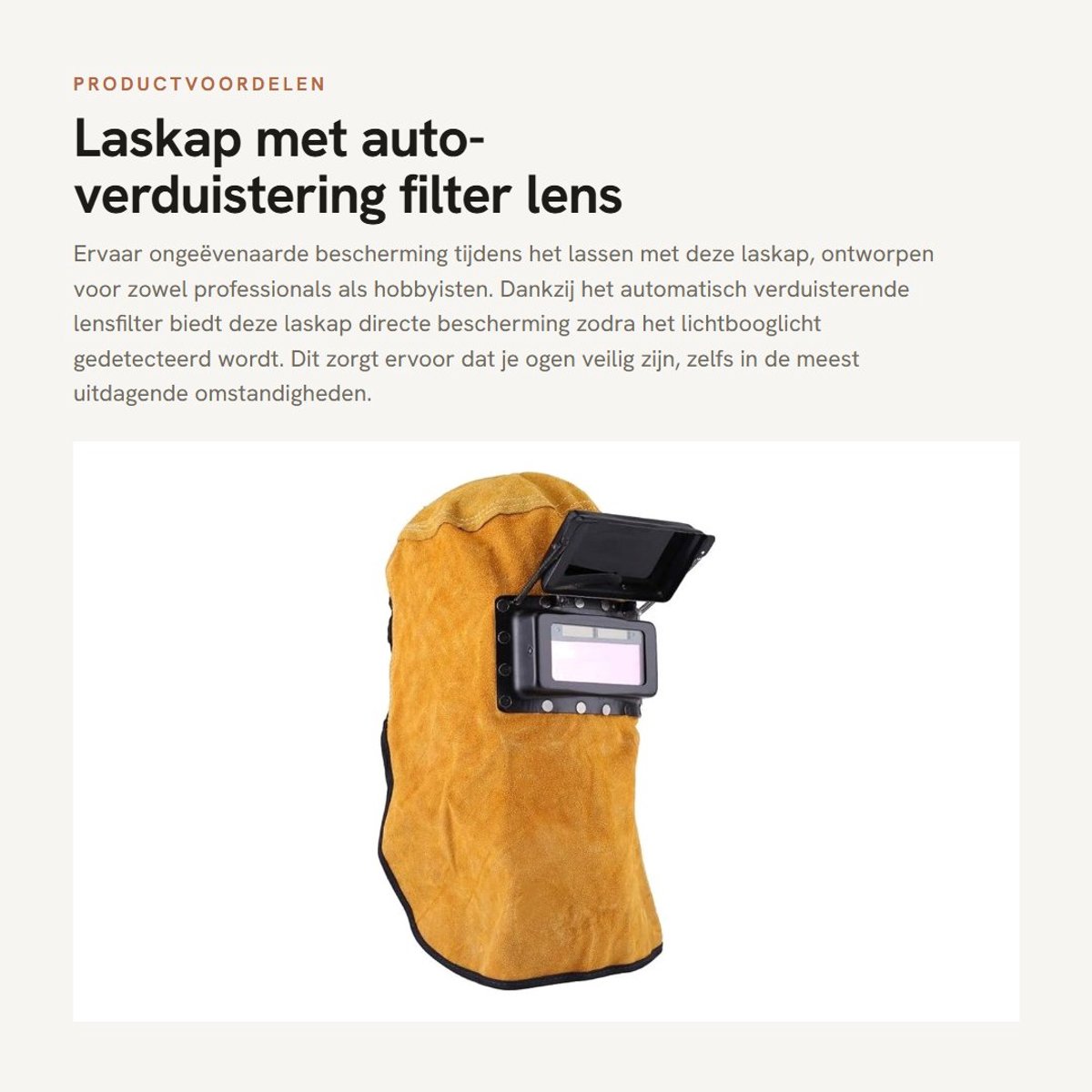 Dailygoods- Laskap Automatisch Verduisterend - Leren Masker - Duurzaam - Volledige Bescherming - Hoge Kwaliteit - Effectieve Veiligheid - Lashelm
