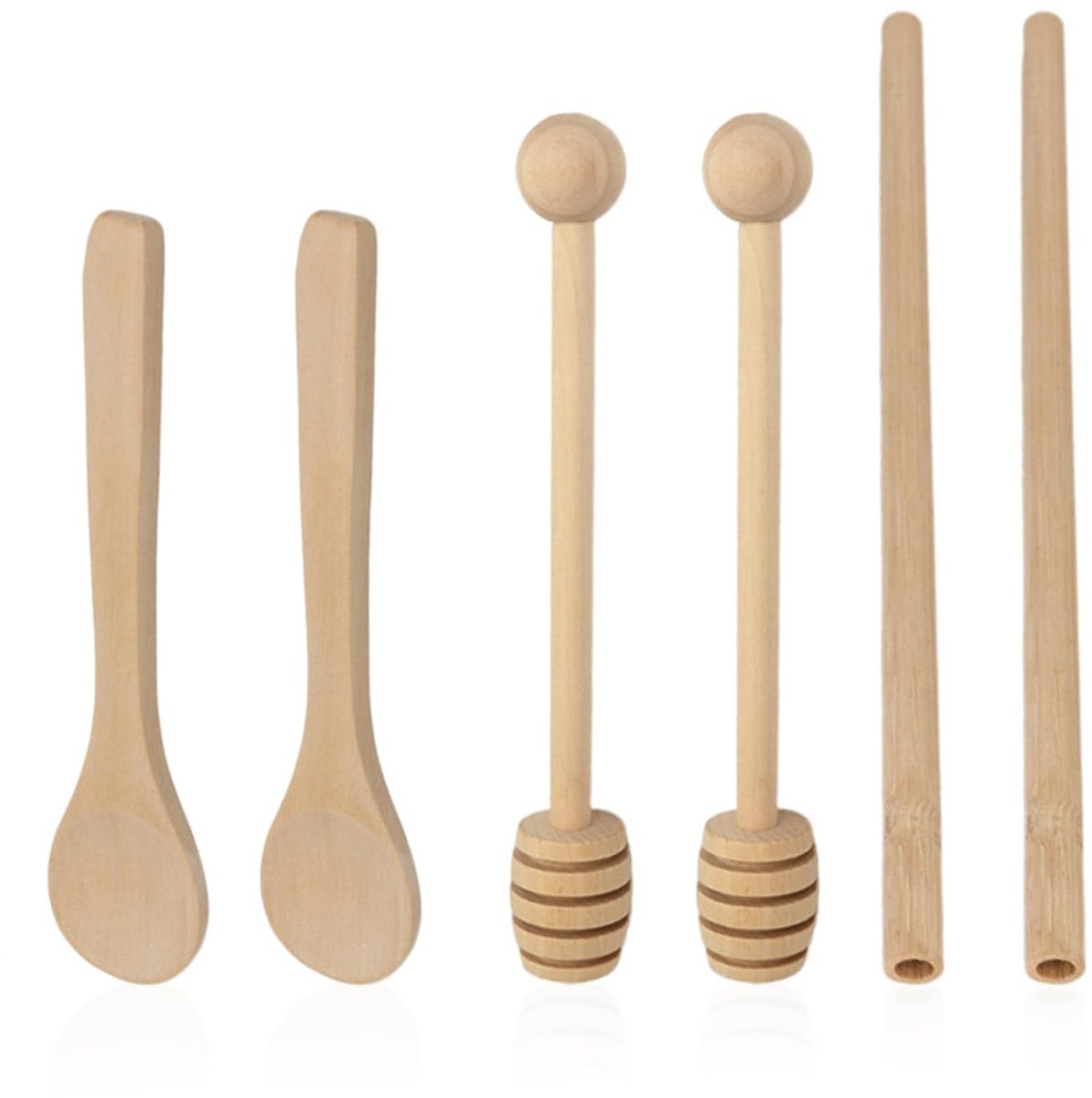 Dailygoods- Honinglepel set 2 stuks - Houten Lepel set 2 stuks - Houten Rietjes set 2 stuks - Keukenaccessoires - Functioneel design - Houtkleur