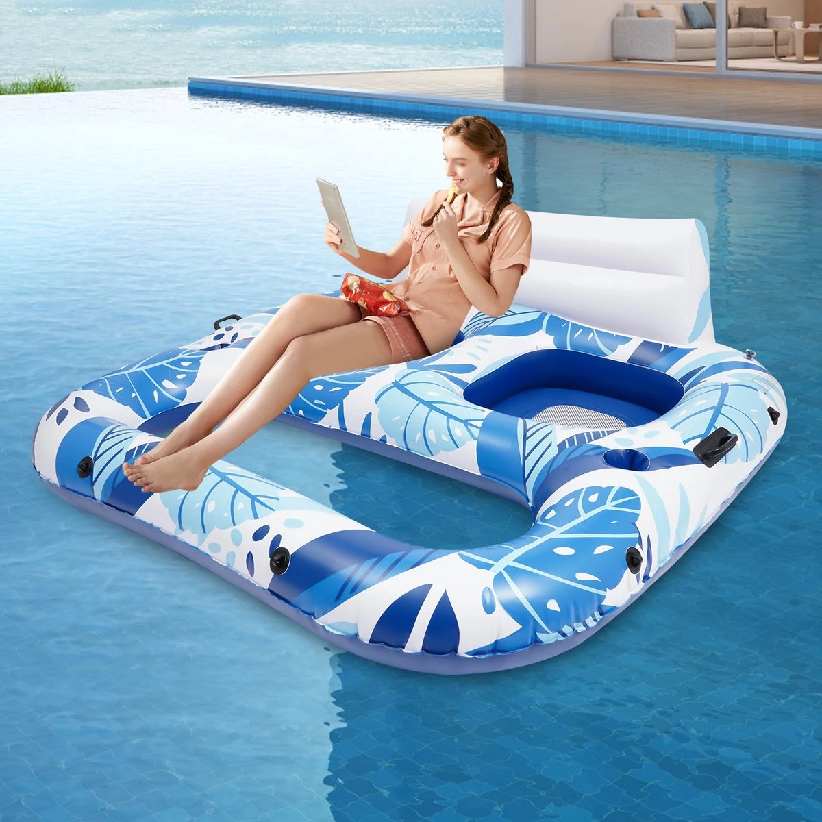 Dailygoods 2 Persoons Opblaasbaar Zwembad Ligstoel Vlotter 165*152*55cm, Dubbelzits Opblaasbaar Zwembad Vlotter Matras B