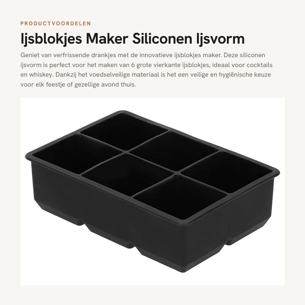 Dailygoods- IJsblokjesmaker 6-vaks - Flexibele Siliconen IJsblokjesvorm - Herbruikbaar en Duurzaam - Voedselveilig en Hygiënisch - Voor Whiskey en Cocktails - Ijsvorm