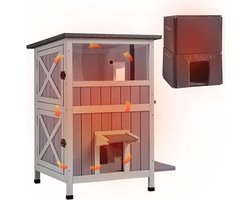 Kattenhuis Buiten - Winteropvang Huisdier - Bescherming Dieren - Geïsoleerde Voering - 61 cm Lengte - Grijs