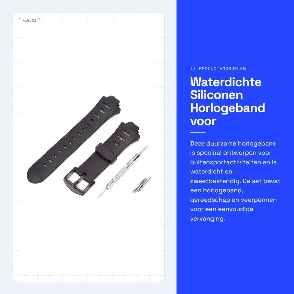 Dailygoods- Horlogeband Waterdicht - Vervangende Horlogeband - Heren Horlogeband - Siliconen Horlogeband - Inclusief Schroevendraaier - Compleet met Veerpennen - Horlogeriem