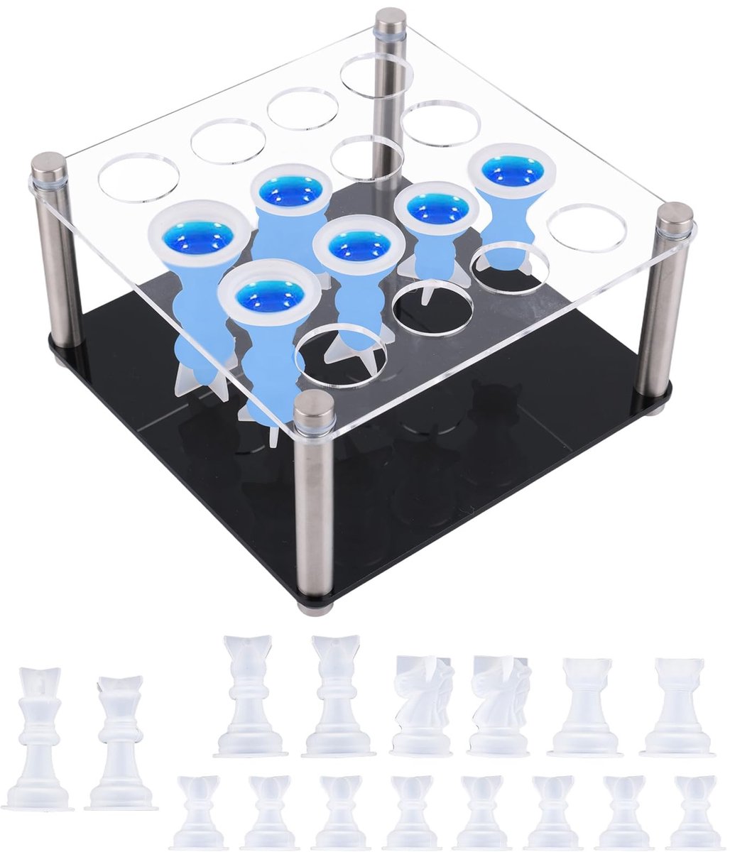 Dailygoods- Schaakstukken Mal 16-Delig - Siliconen Mallen - Epoxyhars Gieten - Schaakstukhouders - DIY Huisdecoratie - Transparant/Zwart/Wit/Zilver - Schaakmal