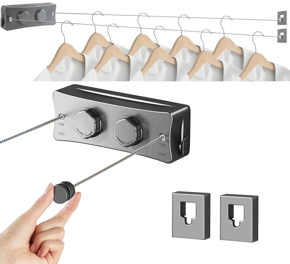 Dailygoods- Waslijn Uittrekbaar 17Ft - Wandmontage - Roestvrij Staal - Ruimtebesparend - Intrekbaar - Premium Materiaal - Drooglijn