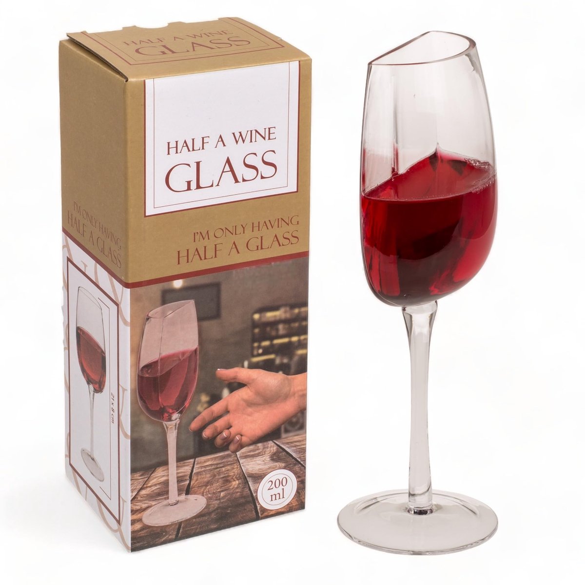 Dailygoods- Wijnglas Uniek Half 200 ml - Vaatwasmachinebestendig - Helder - Duurzaam - Humoristisch - Afmetingen 21 x 8 cm - Wijnbeker