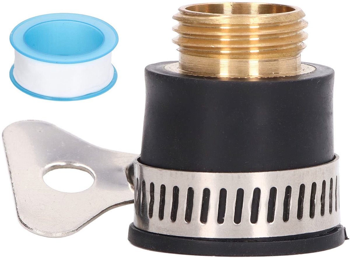 Dailygoods - Kraan Slang Adapter - Universele Tuin Connector - Rubber en Messing - 1/2in - Geschikt voor Tuin en Keuken - Inclusief Band
