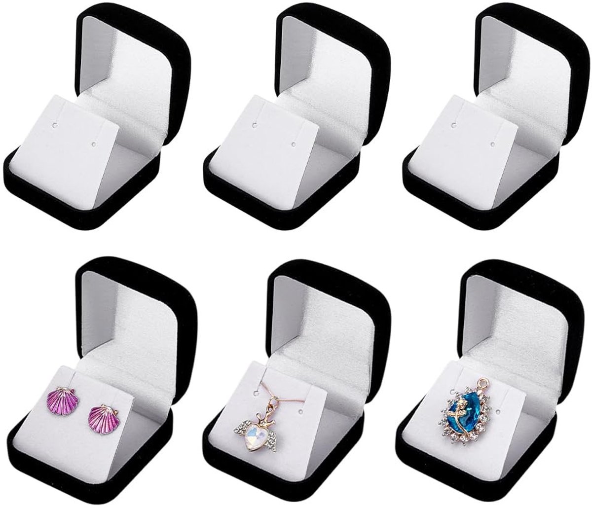 Dailygoods- Sieradenbox 6 Stuks - Fluwelen Cadeaudoos - Geschenkdoos met Deksel - Sieradenopslag - Luxe Zwart - 5,85 x 5,25 x 3,55 cm