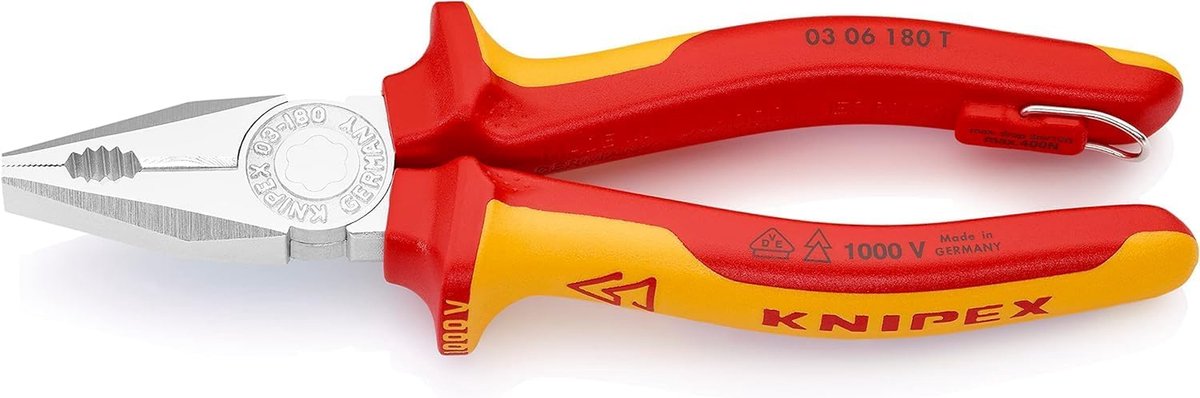 Combinatietang - Tang gereedschap - Kabel knippen - Geïsoleerde montagehaak - 180 mm - Multicolor