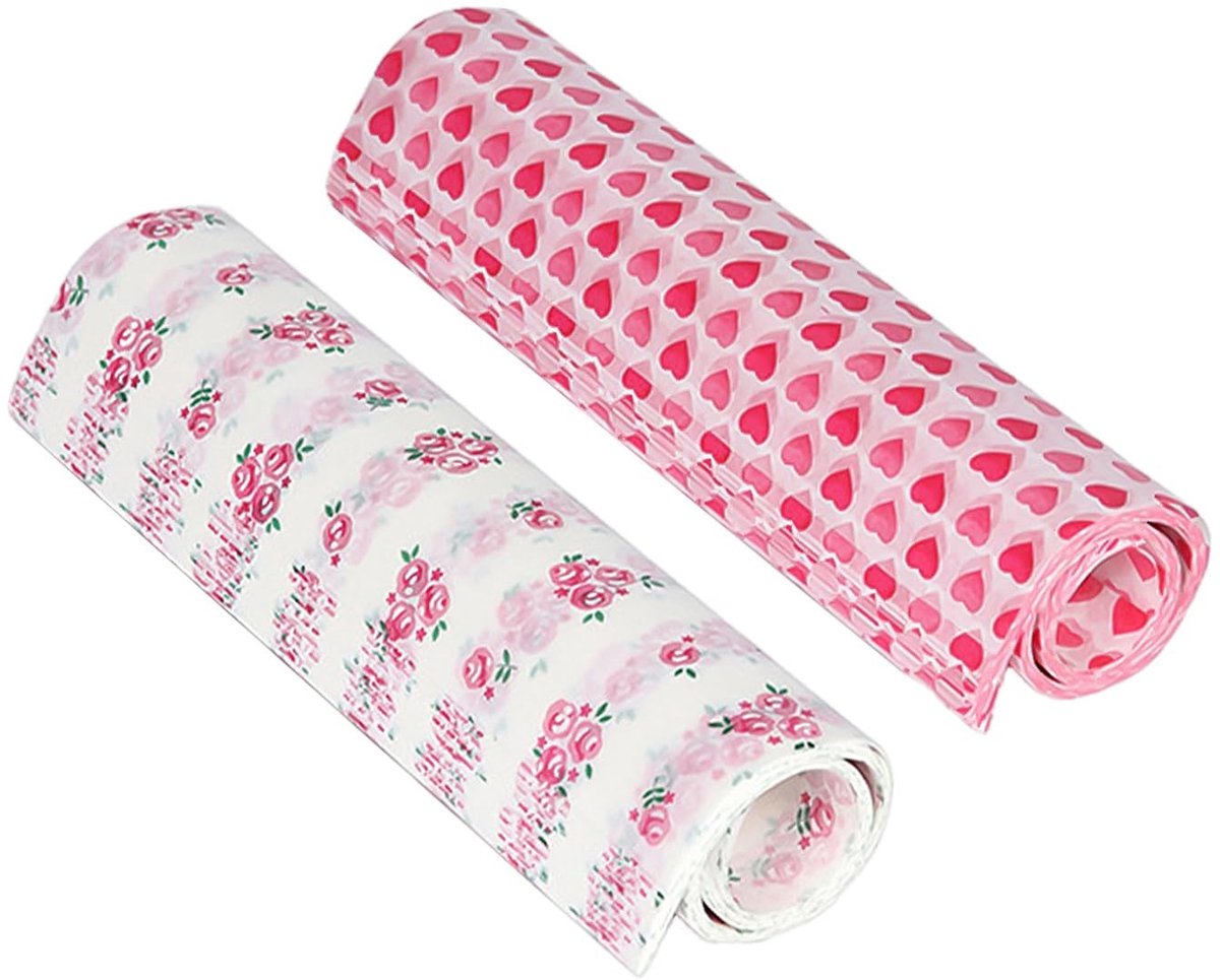 Dailygoods- Cadeaupapier 100 Vellen - Bedrukt Roze - Harten/Rozen Motief - Oliepapier - 25x21,5 cm - Vochtbestendig - Verpakkingspapier