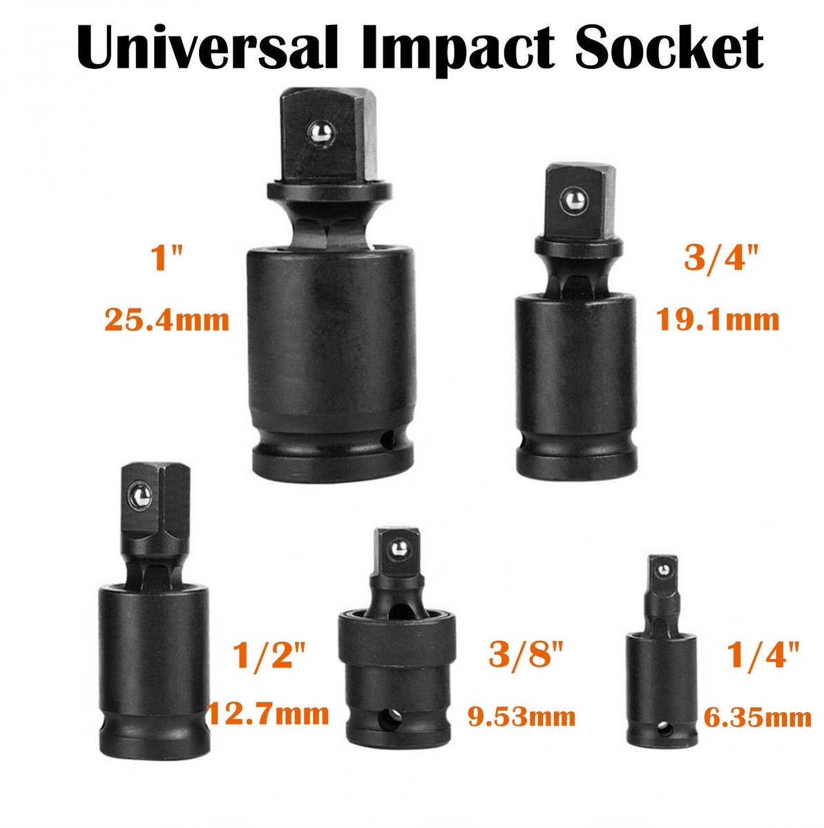 Dailygoods - Universele Joint Socket - 360° Drive Socket Adapter - Zwart - Voor pneumatisch en elektrisch gebruik - Duurzaam en flexibel