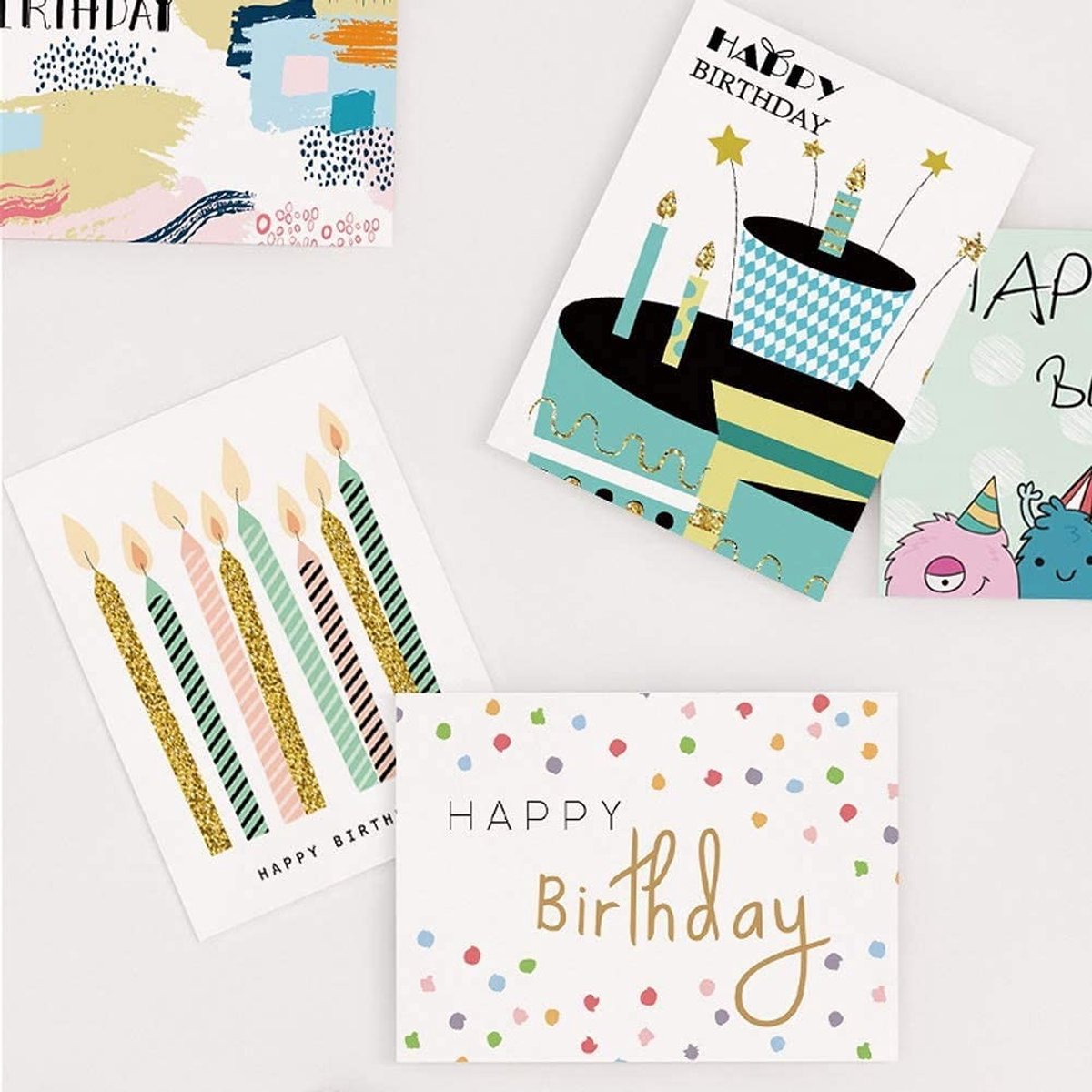 Dailygoods- Verjaardagskaarten set van 36 - Wenskaarten met envelop - Uniek design - Lege binnenkant voor personalisatie - Hoogwaardige kwaliteit - Formaat 20 x 15 cm