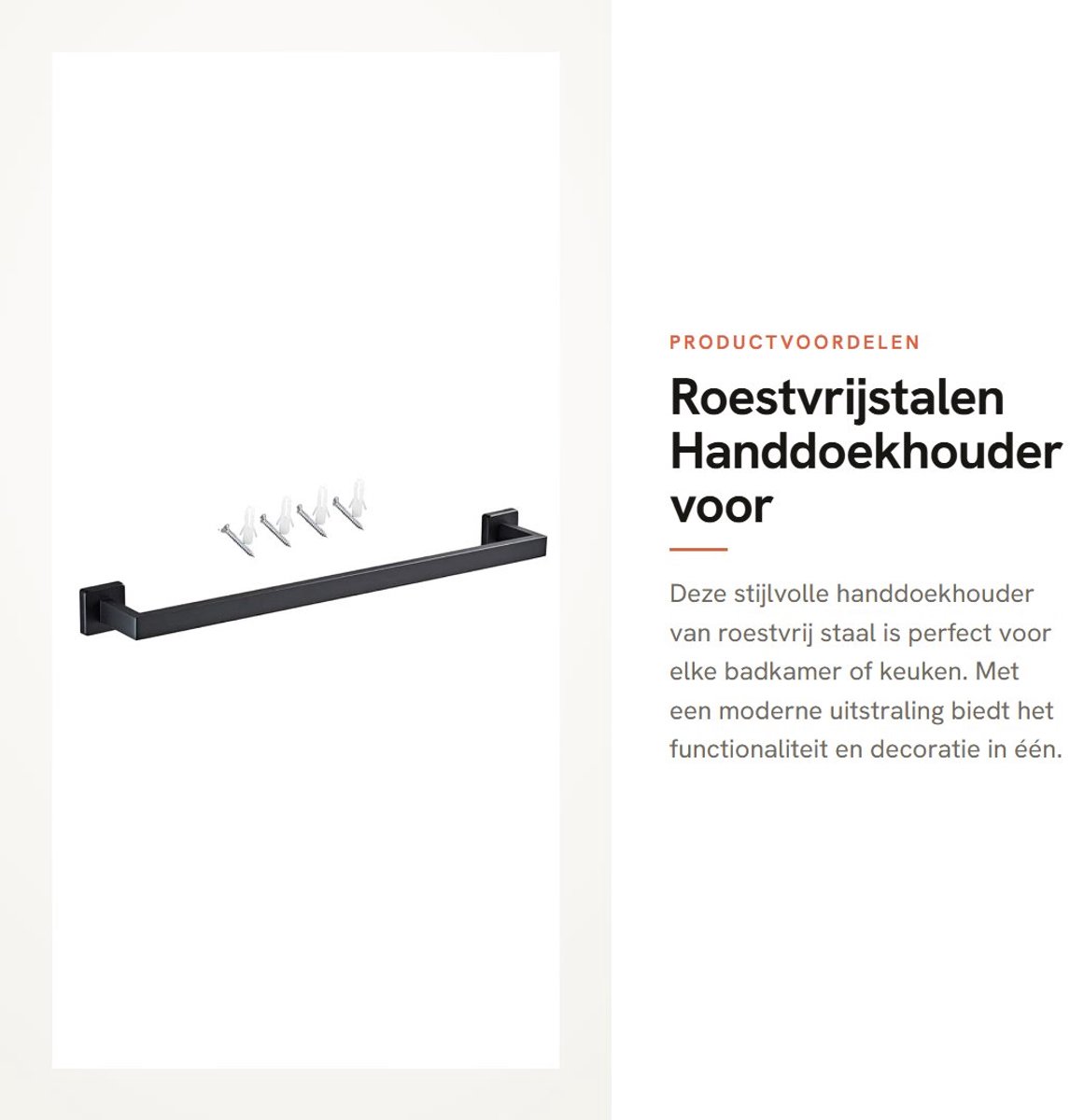Dailygoods- Handdoekstang Roestvrij Staal 600 mm - Handdoekhouder - Wandmontage - Matzwart - Modern Design - Ruimtebesparend - Handdoekrek