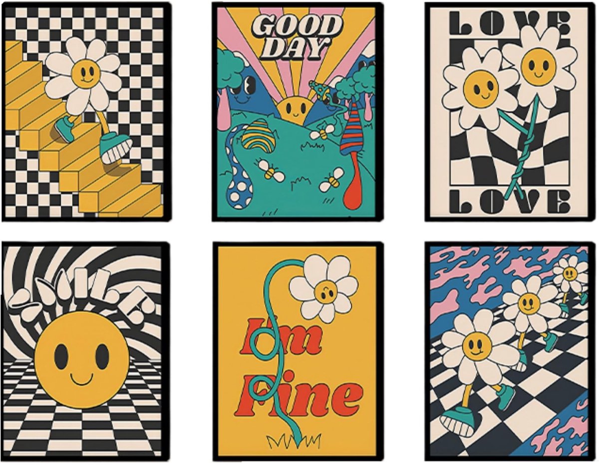Dailygoods- Posterset 6 x A4 - Wanddecoratie Woonkamer - Wanddecoratie Slaapkamer - Wanddecoratie Badkamer - Wanddecoratie Kinderen - Duurzame Productie