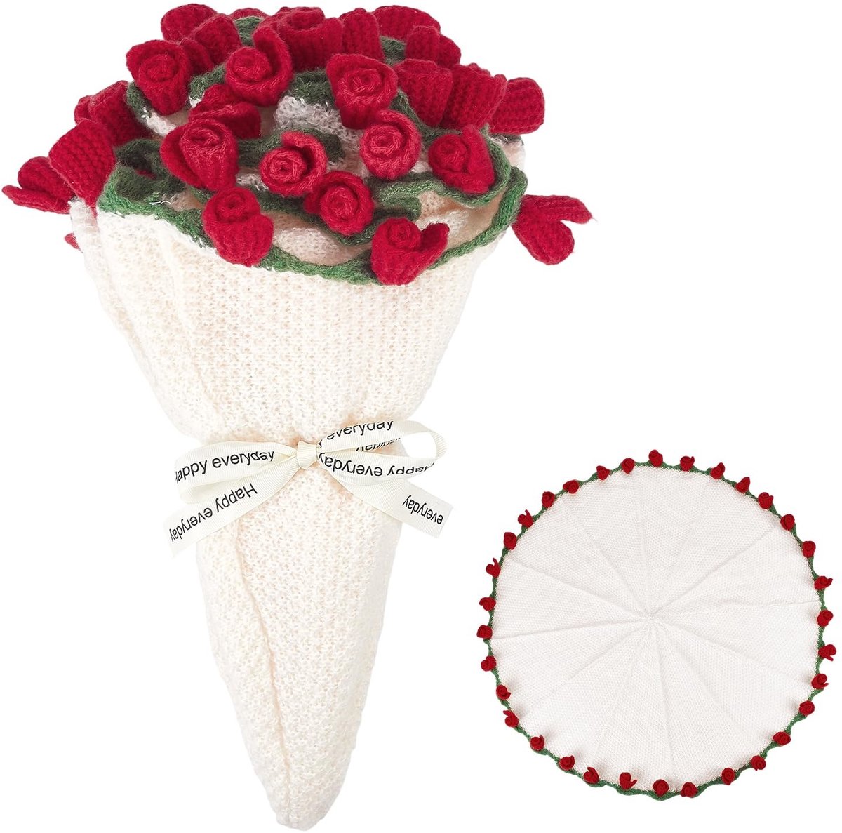 Dailygoods- Rozenboeket Handgemaakte Deken - 29 Inch Ronde Wollen Deken - Decoratie voor Bruiloft - Valentijnsdag - Moederdag - Gezellige Sfeer - Bloemendeken