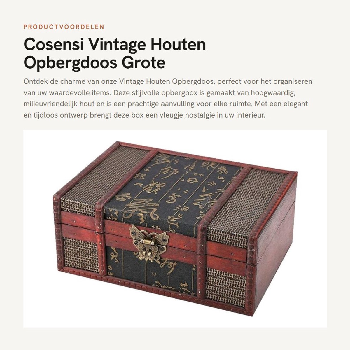Dailygoods- Opbergdoos Antieke Stijl - Houten Opbergdoos - Decoratieve Opbergdoos - Sieraden/Boeken Opbergdoos - Klein Formaat - Milieuvriendelijk Materiaal - Opbergbox