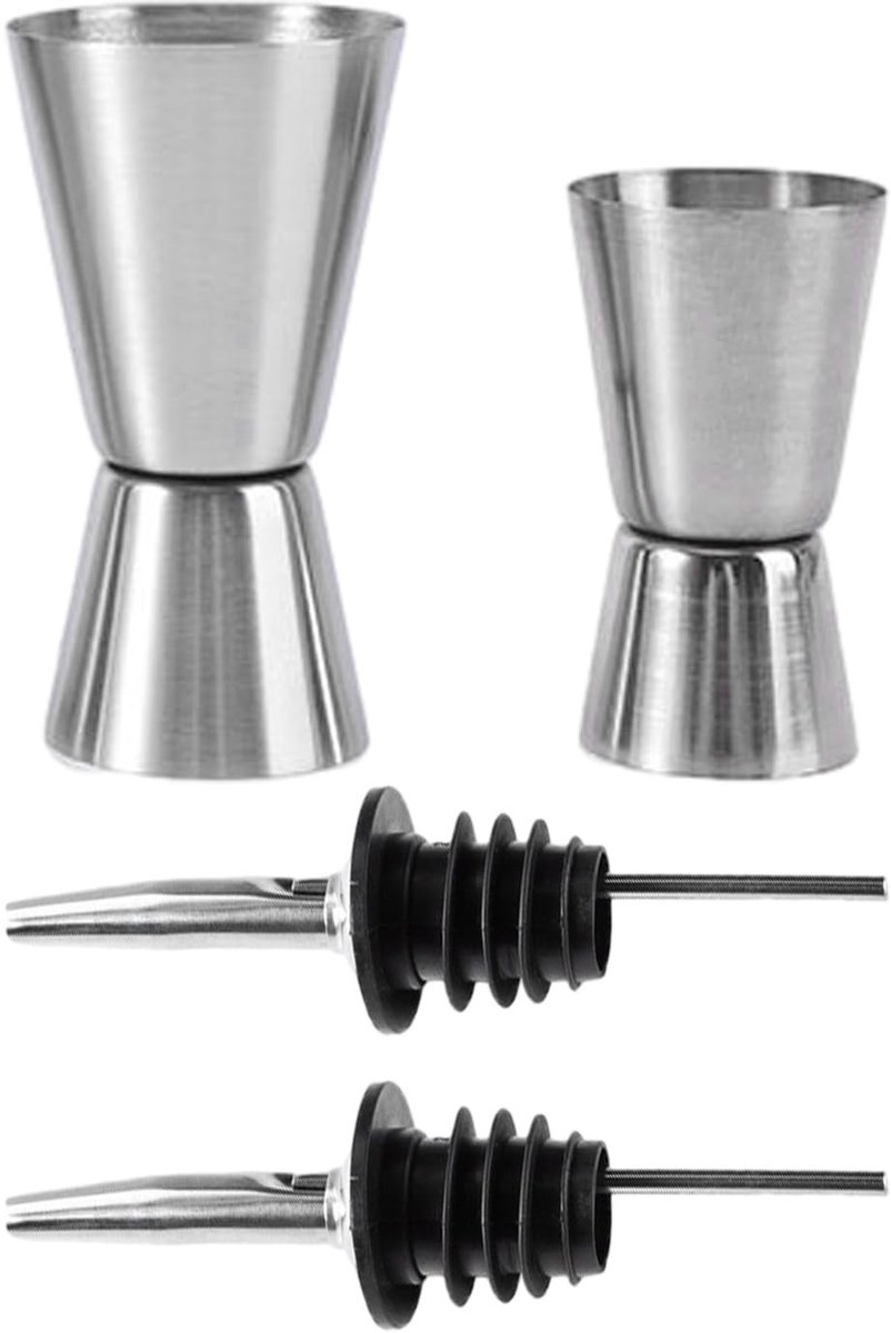 Dailygoods- Maatglazen Set van 2 - Cocktailmaatglazen - Roestvrij Staal - Schenktuiten - 15/30 ml / 25/50 ml - Geschikt voor Barfeesten - Maatbeker