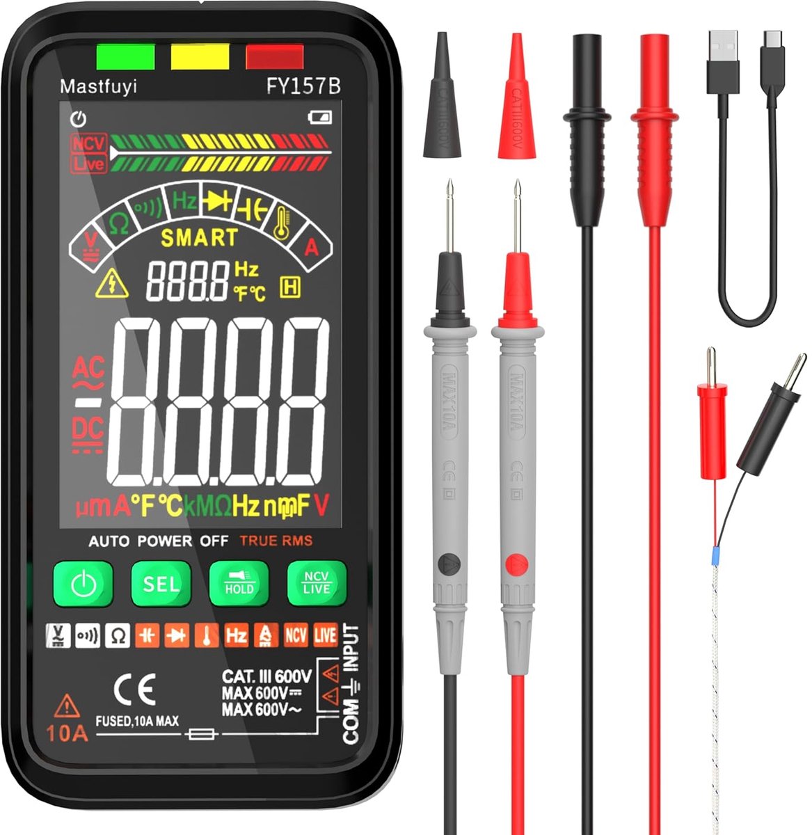Digitale Multimeter - Tester Stroom - Elektrische Metingen - Automatische Bereikinstelling - TRMS 6000 - Grijs