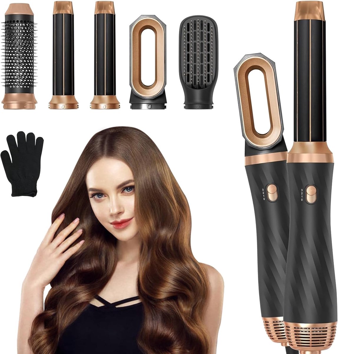 Hot Air Brush Set - Haarstyler - Dagelijks Haar Stylen - 5-in-1 Functionaliteit - 1000 W - Zwart