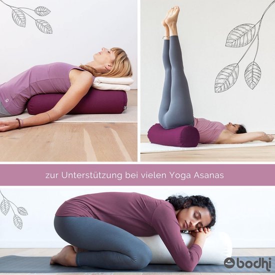 Yoga Bolster - Yogarol Kussen - Restoratieve Yoga - Kapok Vulling - 65 x 22 cm - Bordeaux — afbeelding 2