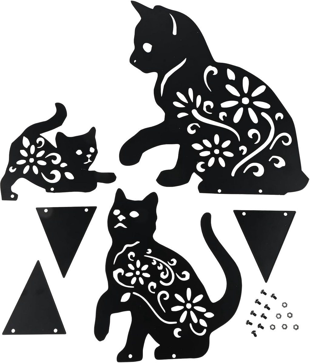 Katten Tuindecoratie - Dieren Silhouet - Buiten Decoreren - Set van Drie - Verschillende Maten - Zwart